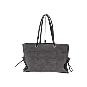 LOEWE Anagram Shopper Tote Bag Gray Suede Leather